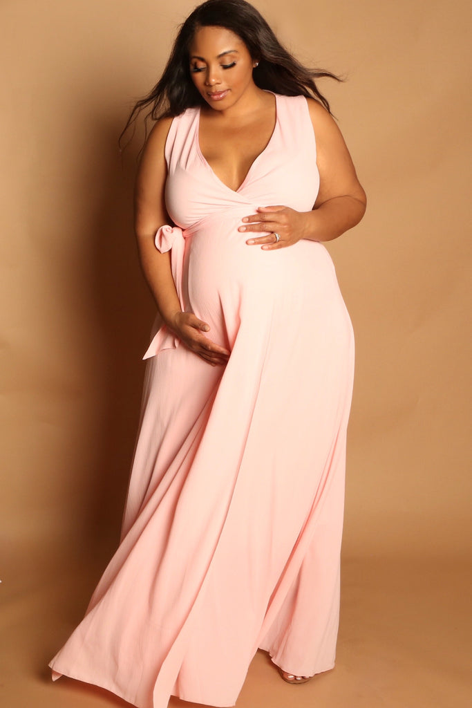 Pink Maternity Wrap Dress, Sleeveless ...